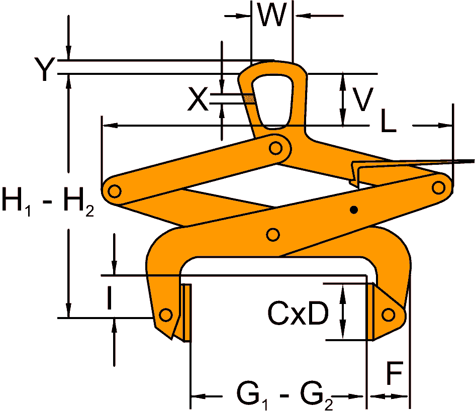 Technische Zeichnung Rechteckzangen für Steine